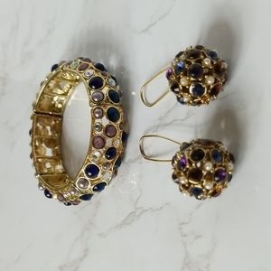 Gold tone and multi colored stone Bracelet and Earring Set